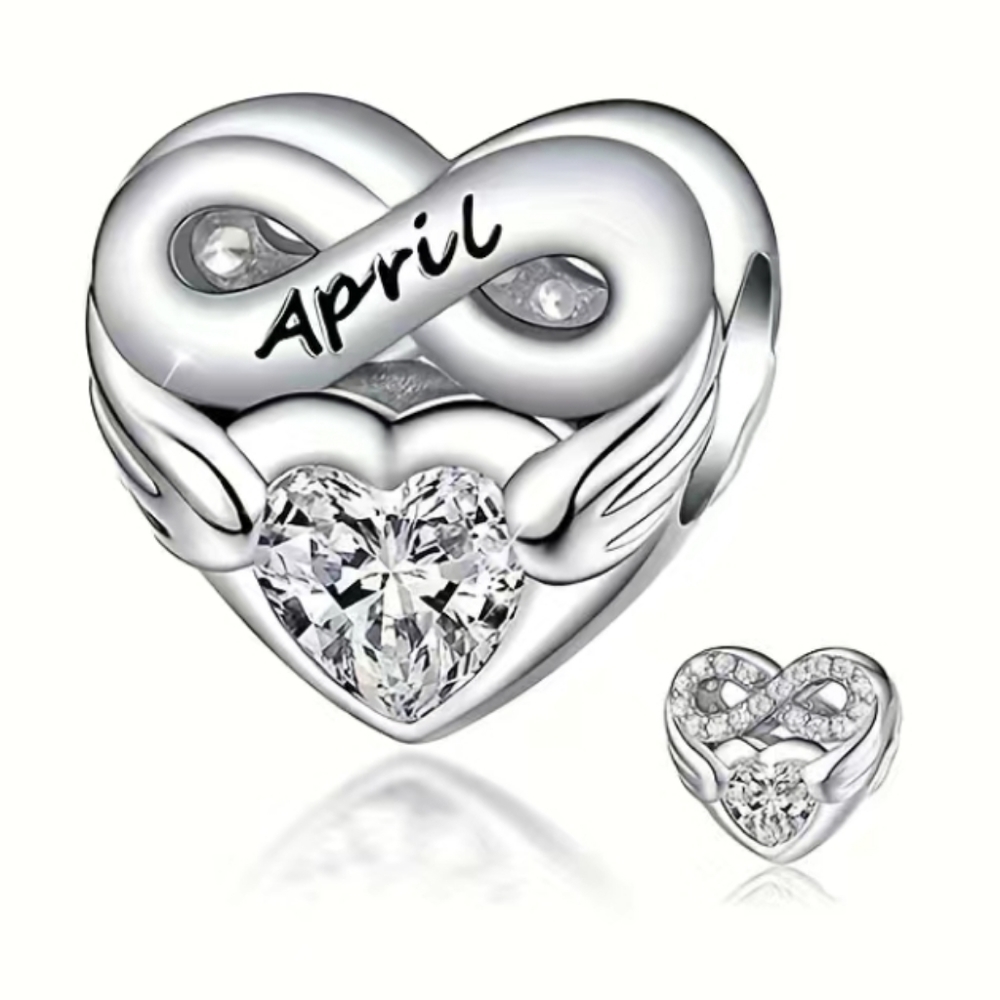 New April charm clear rhinestone birthstone for pandora-style bracelets